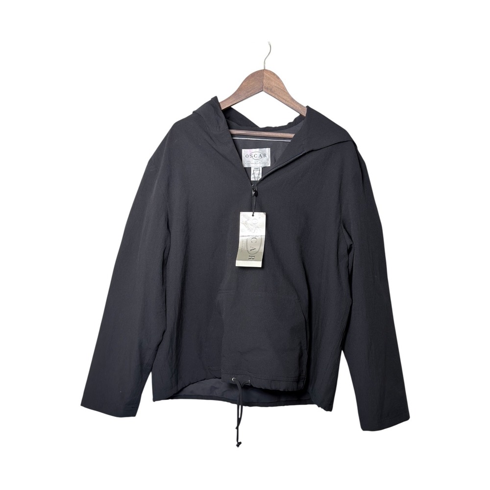 Oscar de la Renta Windbreaker Women 16 Black Hooded Quarter Zip